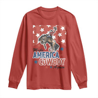 Make America Cowboy Again Patriotic Western Long Sleeve Shirt Bucking Bronco Star Spangled USA Flag Inspired Country