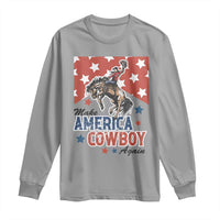 Make America Cowboy Again Patriotic Western Long Sleeve Shirt Bucking Bronco Star Spangled USA Flag Inspired Country