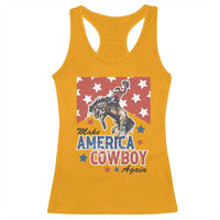 Make America Cowboy Again Patriotic Western Racerback Tank Top Bucking Bronco Star Spangled USA Flag Inspired Country