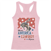 Make America Cowboy Again Patriotic Western Racerback Tank Top Bucking Bronco Star Spangled USA Flag Inspired Country
