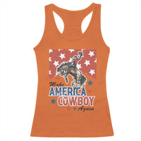 Make America Cowboy Again Patriotic Western Racerback Tank Top Bucking Bronco Star Spangled USA Flag Inspired Country