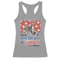 Make America Cowboy Again Patriotic Western Racerback Tank Top Bucking Bronco Star Spangled USA Flag Inspired Country