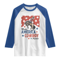 Make America Cowboy Again Patriotic Western Raglan Shirt Bucking Bronco Star Spangled USA Flag Inspired Country