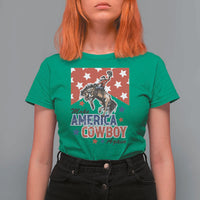 Make America Cowboy Again Patriotic Western T Shirt For Women Bucking Bronco Star Spangled USA Flag Inspired Country