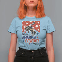 Make America Cowboy Again Patriotic Western T Shirt For Women Bucking Bronco Star Spangled USA Flag Inspired Country