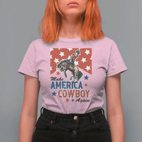 Make America Cowboy Again Patriotic Western T Shirt For Women Bucking Bronco Star Spangled USA Flag Inspired Country