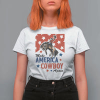 Make America Cowboy Again Patriotic Western T Shirt For Women Bucking Bronco Star Spangled USA Flag Inspired Country