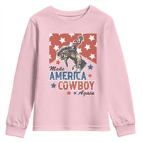 Make America Cowboy Again Patriotic Western Youth Sweatshirt Bucking Bronco Star Spangled USA Flag Inspired Country