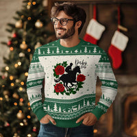 Vintage Jockey and Roses Horse Racing Graphic Ugly Christmas Sweater Classic Derby Day Fan