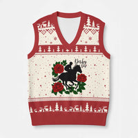Vintage Jockey and Roses Horse Racing Graphic V-Neck Knit Sweater Vest Classic Derby Day Fan