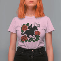 Vintage Jockey and Roses Horse Racing Graphic T Shirt For Women Classic Derby Day Fan