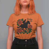 Vintage Jockey and Roses Horse Racing Graphic T Shirt For Women Classic Derby Day Fan