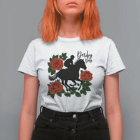 Vintage Jockey and Roses Horse Racing Graphic T Shirt For Women Classic Derby Day Fan