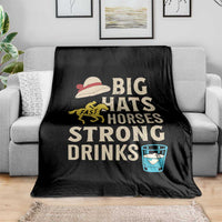 Big Hats Fast Horses Strong Drinks Retro Throw Blanket Southern Derby Day Watch Party Graphic