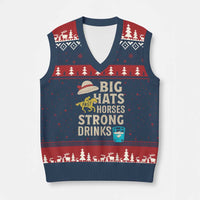Big Hats Fast Horses Strong Drinks Retro V-Neck Knit Sweater Vest Southern Derby Day Watch Party Graphic