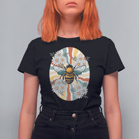 Vintage Bee Daisy Flowers Retro Groovy T Shirt For Women - Wonder Print Shop
