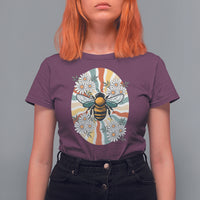 Vintage Bee Daisy Flowers Retro Groovy T Shirt For Women - Wonder Print Shop