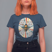 Vintage Bee Daisy Flowers Retro Groovy T Shirt For Women - Wonder Print Shop