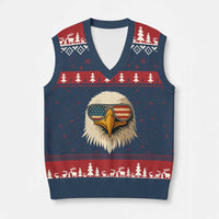 Patriotic Bald Eagle V-Neck Knit Sweater Vest With Sunglasses American Flag Vintage - Wonder Print Shop