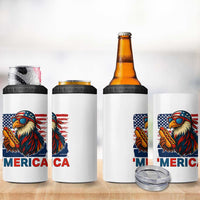 Funny American Eagle Eating Hot Dog 4 in 1 Can Cooler Tumbler 4th Of July Party Patriotic USA Flag - Wonder Print Shop