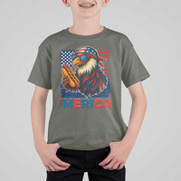 Funny American Eagle Eating Hot Dog T Shirt For Kid 4th Of July Party Patriotic USA Flag - Wonder Print Shop