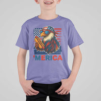 Funny American Eagle Eating Hot Dog T Shirt For Kid 4th Of July Party Patriotic USA Flag - Wonder Print Shop
