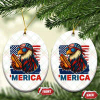 Funny American Eagle Eating Hot Dog Ceramic Ornament 4th Of July Party Patriotic USA Flag - Wonder Print Shop