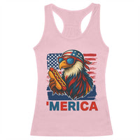 Funny American Eagle Eating Hot Dog Racerback Tank Top 4th Of July Party Patriotic USA Flag - Wonder Print Shop