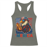 Funny American Eagle Eating Hot Dog Racerback Tank Top 4th Of July Party Patriotic USA Flag - Wonder Print Shop