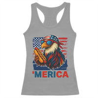 Funny American Eagle Eating Hot Dog Racerback Tank Top 4th Of July Party Patriotic USA Flag - Wonder Print Shop