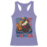 Funny American Eagle Eating Hot Dog Racerback Tank Top 4th Of July Party Patriotic USA Flag - Wonder Print Shop