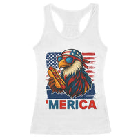 Funny American Eagle Eating Hot Dog Racerback Tank Top 4th Of July Party Patriotic USA Flag - Wonder Print Shop