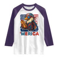 Funny American Eagle Eating Hot Dog Raglan Shirt 4th Of July Party Patriotic USA Flag - Wonder Print Shop