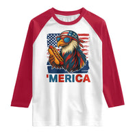 Funny American Eagle Eating Hot Dog Raglan Shirt 4th Of July Party Patriotic USA Flag - Wonder Print Shop