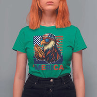 Funny American Eagle Eating Hot Dog T Shirt For Women 4th Of July Party Patriotic USA Flag - Wonder Print Shop