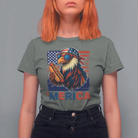 Funny American Eagle Eating Hot Dog T Shirt For Women 4th Of July Party Patriotic USA Flag - Wonder Print Shop