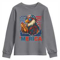 Funny American Eagle Eating Hot Dog Youth Sweatshirt 4th Of July Party Patriotic USA Flag - Wonder Print Shop