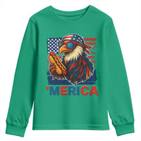 Funny American Eagle Eating Hot Dog Youth Sweatshirt 4th Of July Party Patriotic USA Flag - Wonder Print Shop