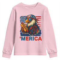 Funny American Eagle Eating Hot Dog Youth Sweatshirt 4th Of July Party Patriotic USA Flag - Wonder Print Shop