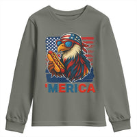 Funny American Eagle Eating Hot Dog Youth Sweatshirt 4th Of July Party Patriotic USA Flag - Wonder Print Shop