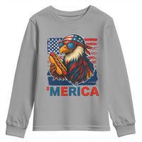 Funny American Eagle Eating Hot Dog Youth Sweatshirt 4th Of July Party Patriotic USA Flag - Wonder Print Shop