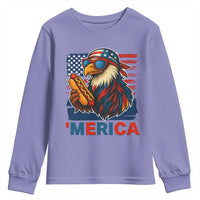 Funny American Eagle Eating Hot Dog Youth Sweatshirt 4th Of July Party Patriotic USA Flag - Wonder Print Shop