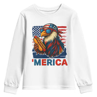 Funny American Eagle Eating Hot Dog Youth Sweatshirt 4th Of July Party Patriotic USA Flag - Wonder Print Shop