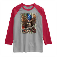 Patriotic Armed Eagle with Camo Flag Raglan Shirt Military Patriotic USA Defense - Wonder Print Shop
