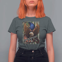 Patriotic Armed Eagle with Camo Flag T Shirt For Women Military Patriotic USA Defense - Wonder Print Shop