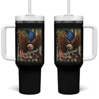 Patriotic Armed Eagle with Camo Flag Tumbler With Handle Military Patriotic USA Defense - Wonder Print Shop