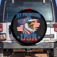 My Pronouns Are USA Spare Tire Cover Bold Patriotic Eagle with American Flag Bandana Mullet - Wonder Print Shop