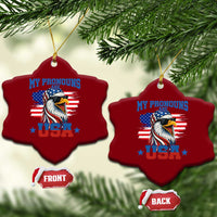 My Pronouns Are USA Ceramic Ornament Bold Patriotic Eagle with American Flag Bandana Mullet - Wonder Print Shop