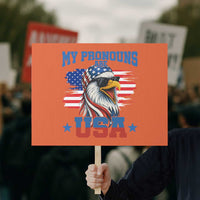 My Pronouns Are USA Protest Sign Bold Patriotic Eagle with American Flag Bandana Mullet - Wonder Print Shop