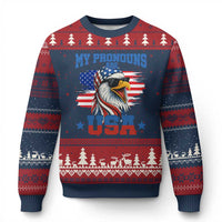 My Pronouns Are USA Ugly Christmas Sweater Bold Patriotic Eagle with American Flag Bandana Mullet - Wonder Print Shop